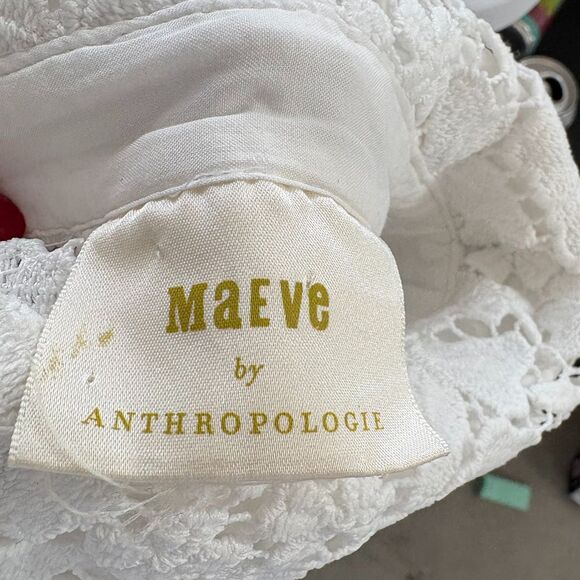 ANTHROPOLOGIE MAEVE CUTOUT LACE BUTTONDOWN SHIRT SHORT SLEEVE BLOUSE TOP WHITE L - Picture 5 of 5